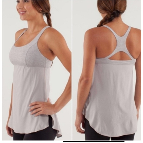 Lululemon Venus Racerback Tank size 4 Built in Bra Beige Layered Athletic D38 - Picture 2 of 7